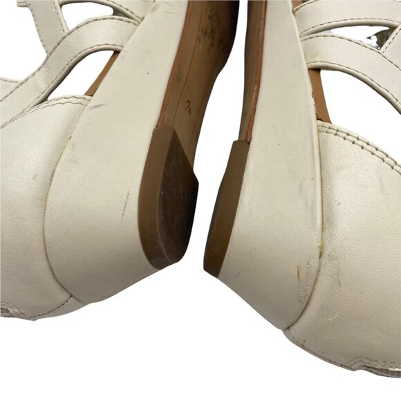 Sam Edelman Dawson Beige Leather Low Wedge heel Ghillie Sandal Women's Sz 7.5 M - Picture 9 of 13